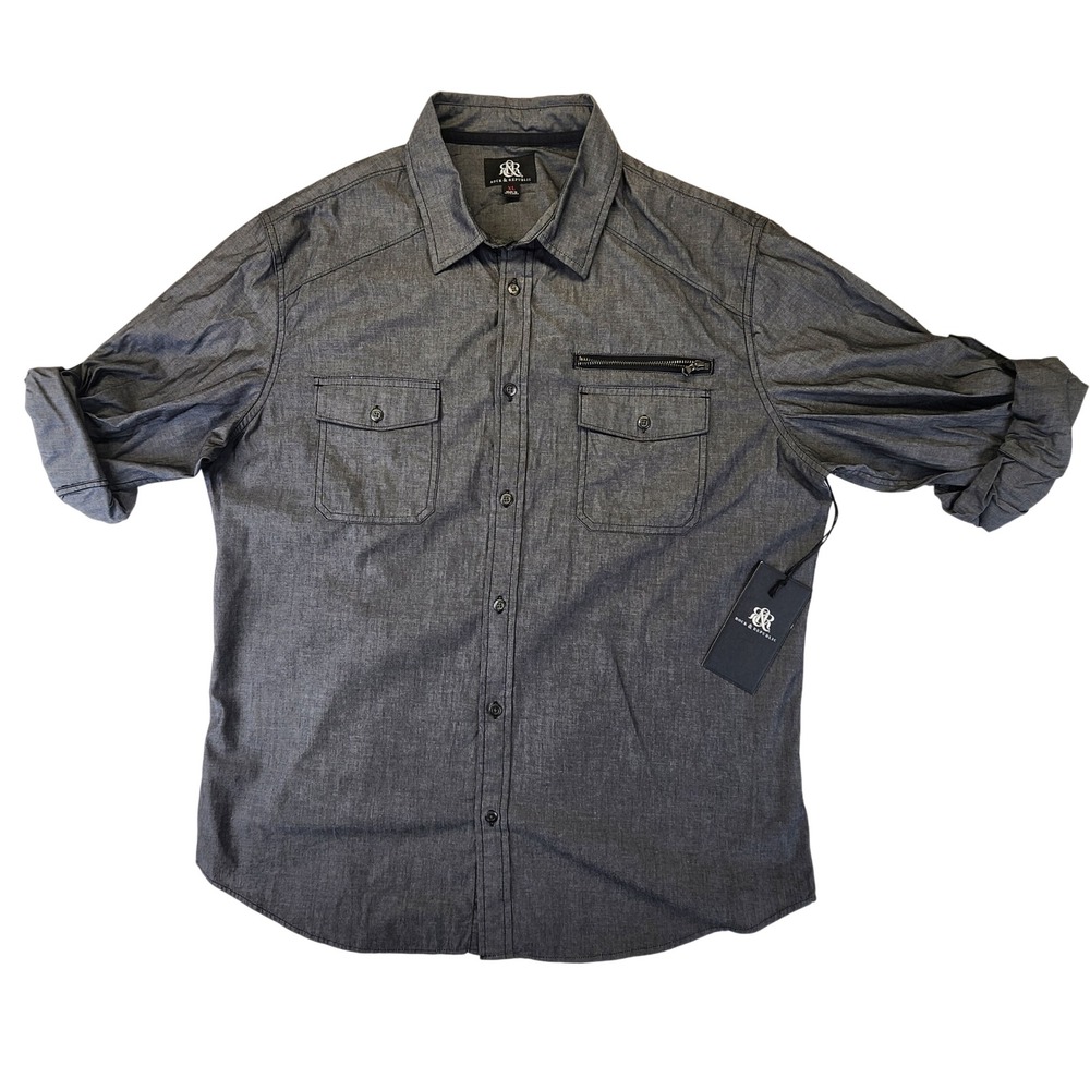 Rock & Republic Mens XL Dark Grey Button Down Shirt Long Sleeve NWT